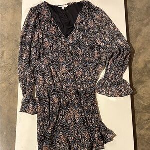 LC Lauren Conrad Black and Pink Patterned Midi Dress